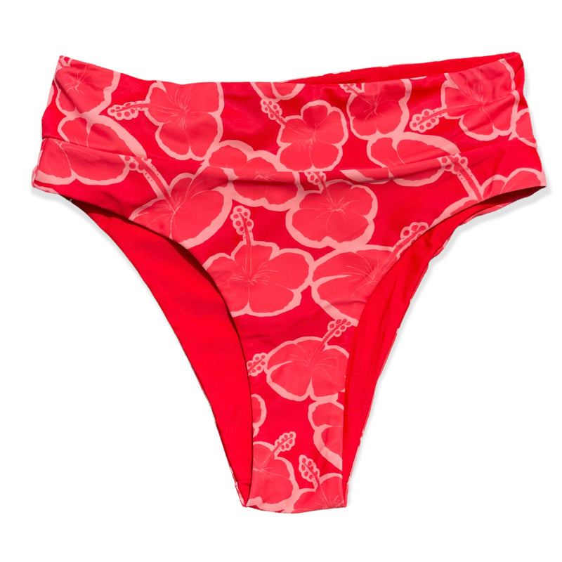 Time to Tan Red and Pink Color Block High-Rise Bikini Bottoms